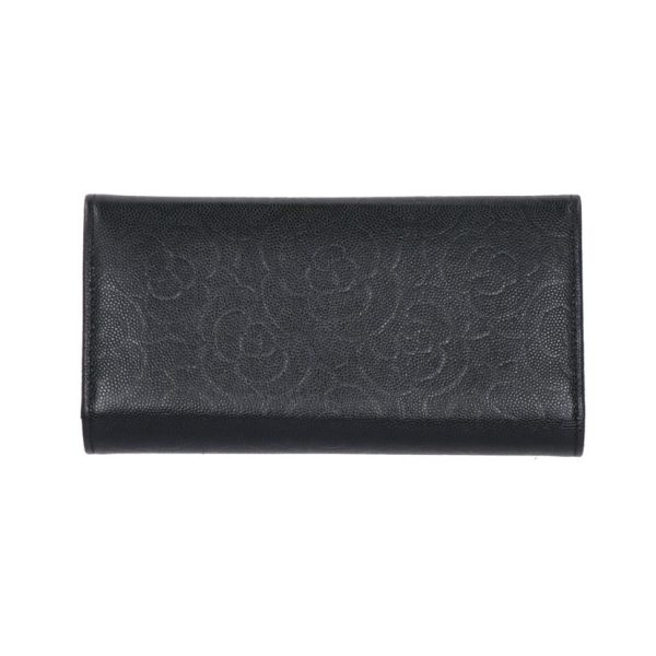 54966 2 Chanel Camellia Bi Fold Long Wallet Black