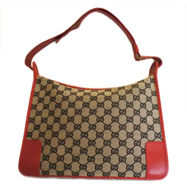 55038 1 Gucci GG Canvas Shoulder Bag Beige Red