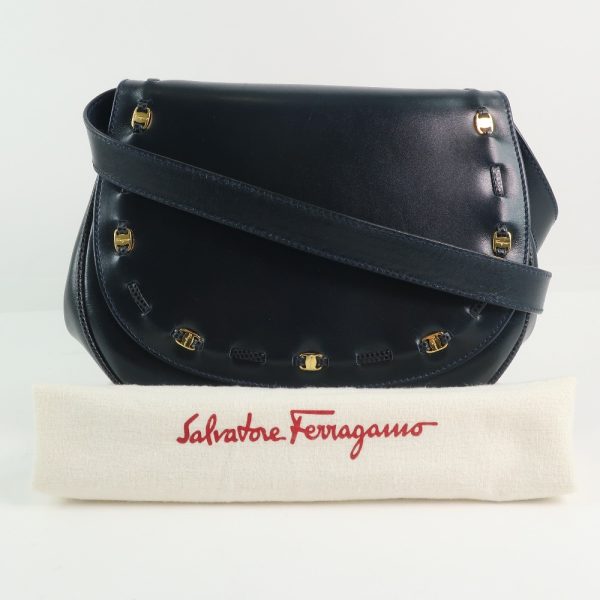 55140329 9 Salvatore Ferragamo Vera Calf Navy Shoulder Bag