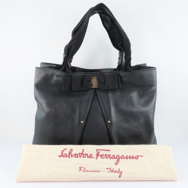 55140334 11 Salvatore Ferragamo Vera Ribbon Calf Black Handbag