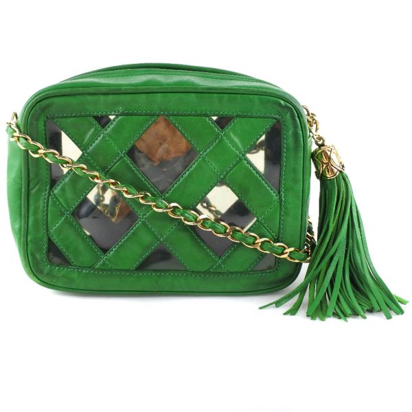 55150482 1 CHANEL Chain Shoulder Bag Fringe Lambskin Green