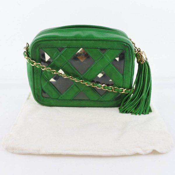 55150482 10 CHANEL Chain Shoulder Bag Fringe Lambskin Green