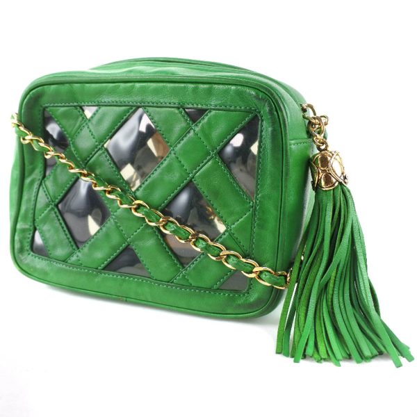 55150482 2 CHANEL Chain Shoulder Bag Fringe Lambskin Green