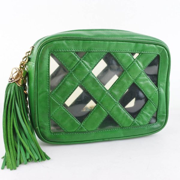 55150482 3 CHANEL Chain Shoulder Bag Fringe Lambskin Green