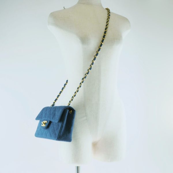 55160327 11 Chanel Rare Chain Shoulder Mini Matelasse Denim Blue Shoulder Bag