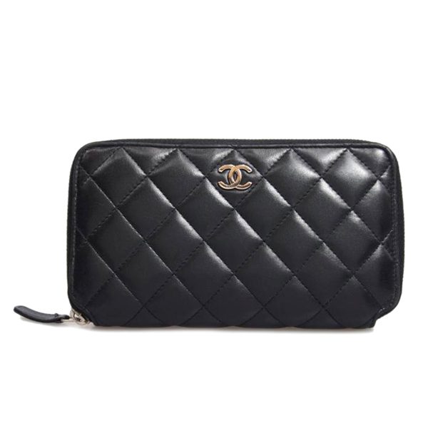 55320 1 Chanel Matelasse Round Wallet Bag Black