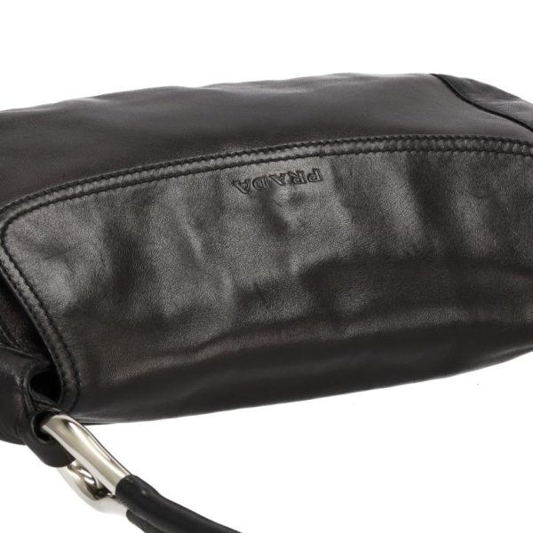 55328 7 Prada Leather Semi Shoulder Bag Black