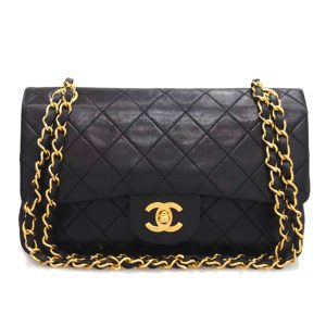 55337 1 Chanel V Stitch Chain Shoulder Bag Leather Black