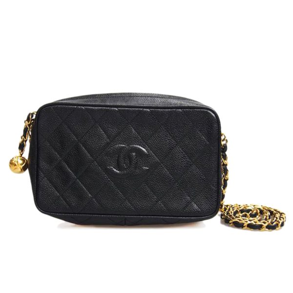 55344 1 CHANEL Caviar Skin Chain Shoulder Bag Black