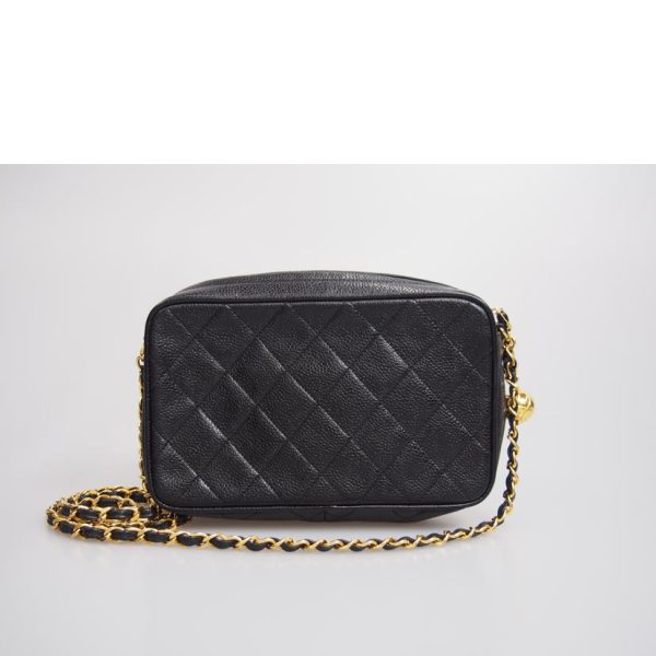 55344 2 CHANEL Caviar Skin Chain Shoulder Bag Black