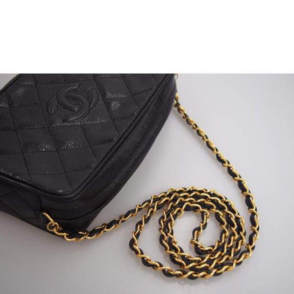 55344 4 CHANEL Caviar Skin Chain Shoulder Bag Black