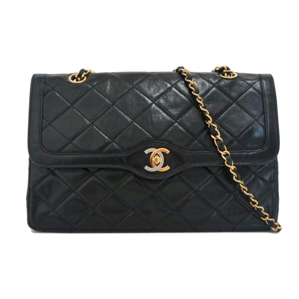 55368 1 CHANEL Matelasse Chain Shoulder Bag Black