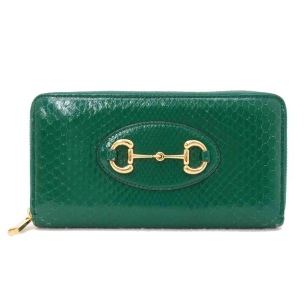 55437 1 Gucci Python Horsebit Round Zipper Long Wallet Green