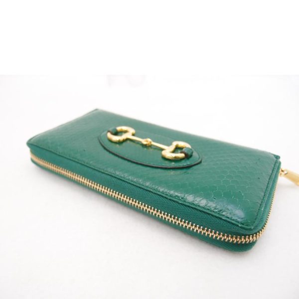 55437 3 Gucci Python Horsebit Round Zipper Long Wallet Green