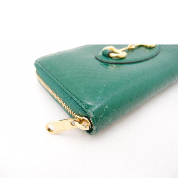 55437 4 Gucci Python Horsebit Round Zipper Long Wallet Green