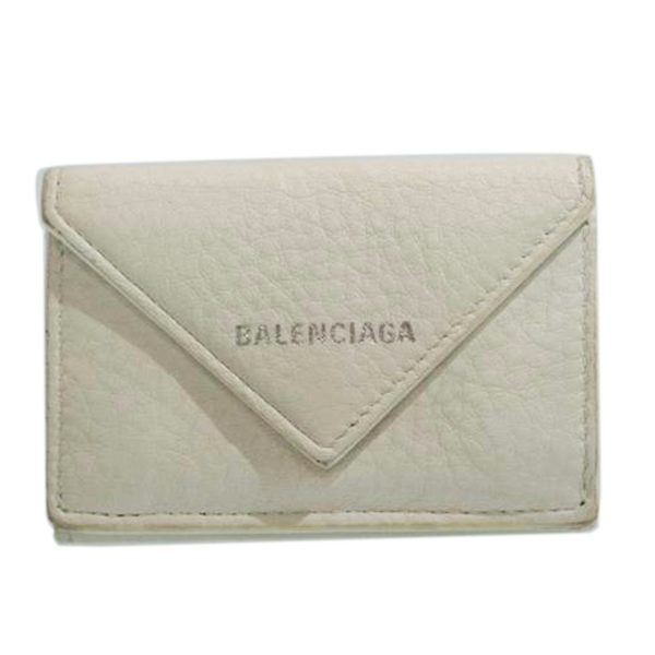 55757 1 Balenciaga Tri Fold Leather Solid Wallet White