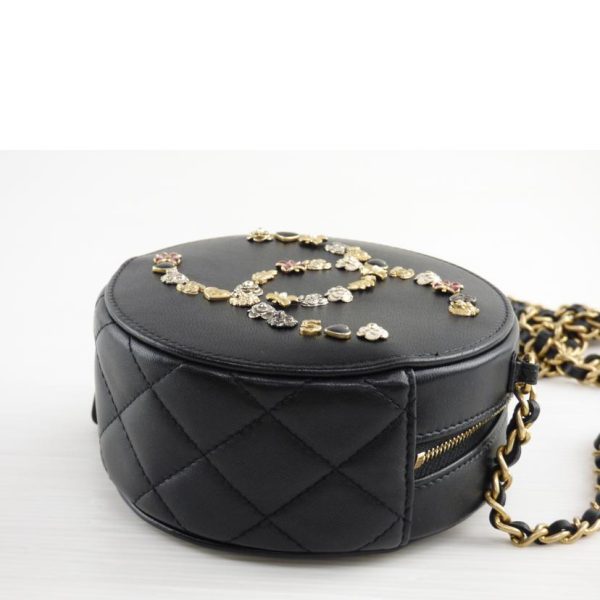 55970 3 Chanel Lambskin Chain Shoulder Bag Black