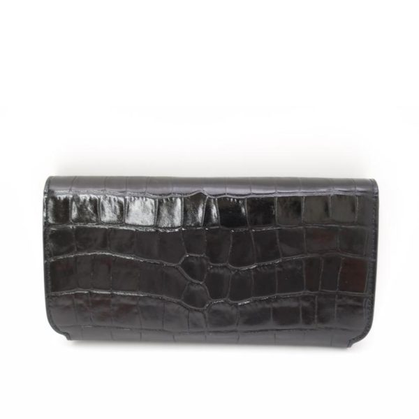 56010 2 Balenciaga Croc Embossed Leather Bi Fold Long Wallet Black