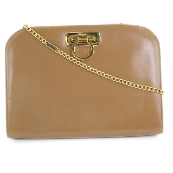 56010303 1 Salvatore Ferragamo Chain Shoulder Bag Gancini Calf Camel Turnlock