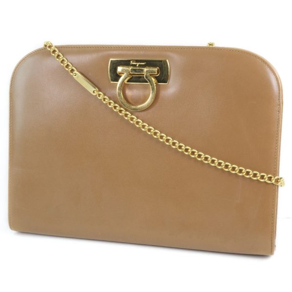 56010303 2 Salvatore Ferragamo Chain Shoulder Bag Gancini Calf Camel Turnlock