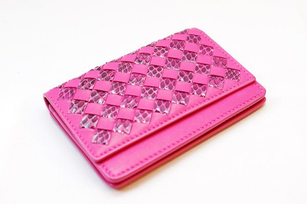 5604 1 Bottega Veneta Intra Python Business Card Holder Pink