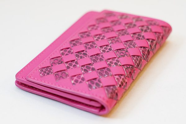 5604 2 Bottega Veneta Intra Python Business Card Holder Pink