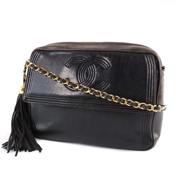 56140445 2 CHANEL lambskin black crossbody shoulder bag zipper fringe