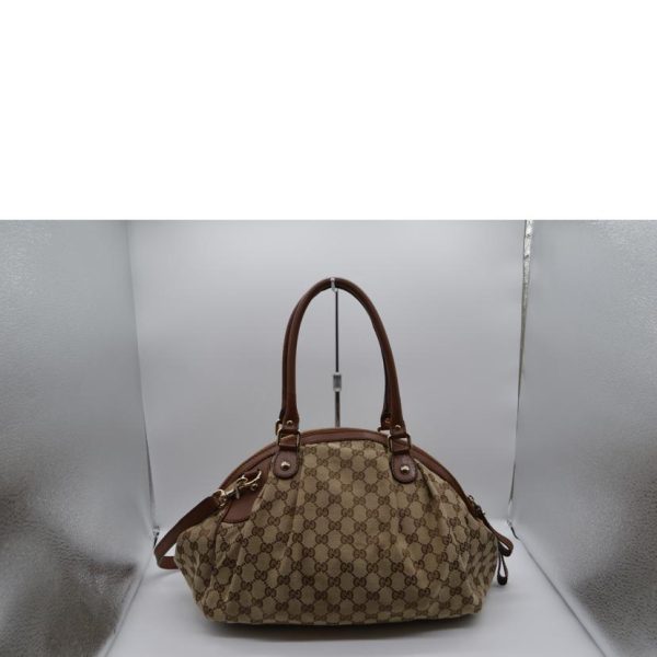 56144 2 Gucci GG Canvas Sookie 2Way Leather Handbag Beige