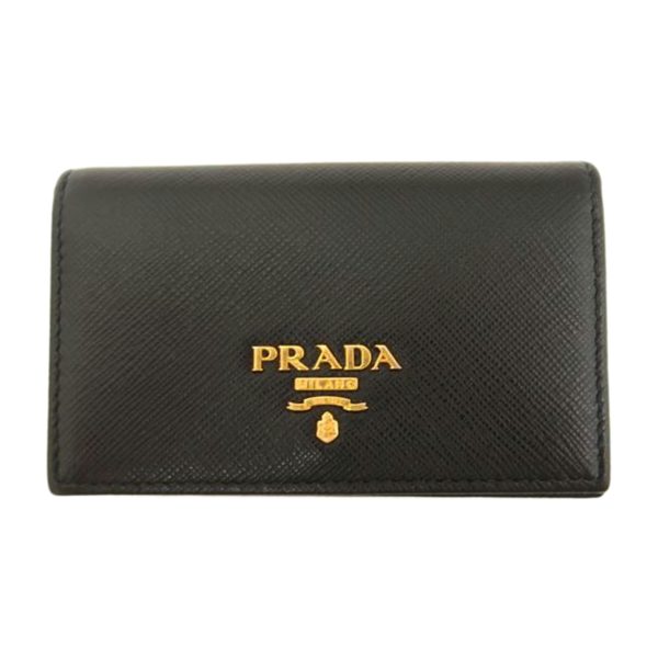 56195 1 PRADA Prada Saffiano Leather Business Card Holder Black