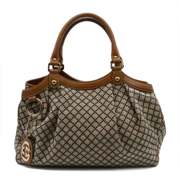 56229 1 Gucci Diamante Canvas Soukou Leather Hand Bag