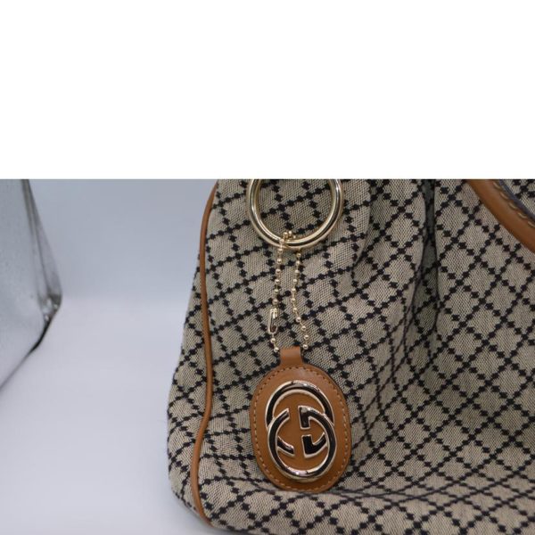 56229 6 Gucci Diamante Canvas Soukou Leather Hand Bag