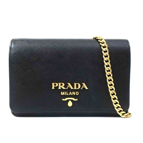 56712 1 Prada Saffiano Chain Wallet Shoulder Bag 2WAY Black