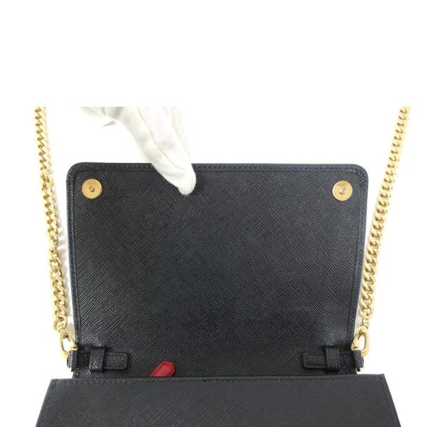 56712 6 Prada Saffiano Chain Wallet Shoulder Bag 2WAY Black