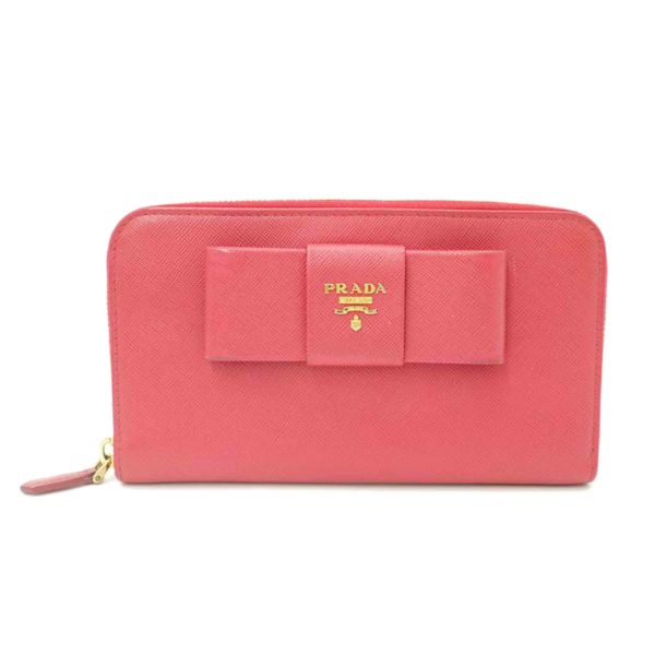 56733 1 Prada Ribbon Round Zipper Long Wallet Pink