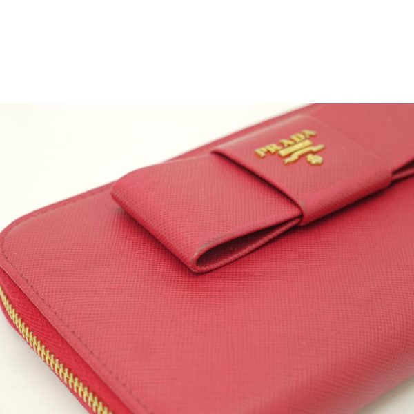 56733 7 Prada Ribbon Round Zipper Long Wallet Pink