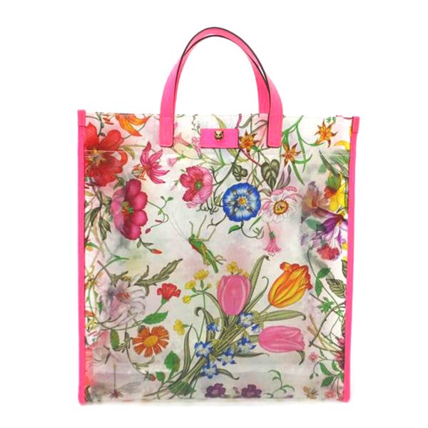 56742 1 Gucci Textured Vinyl Tote Bag Flora Print