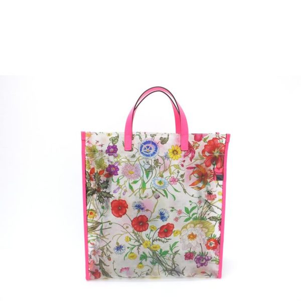 56742 2 Gucci Textured Vinyl Tote Bag Flora Print