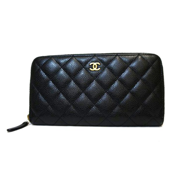 57048 1 Chanel Matelasse Zipper Wallet Caviar Black