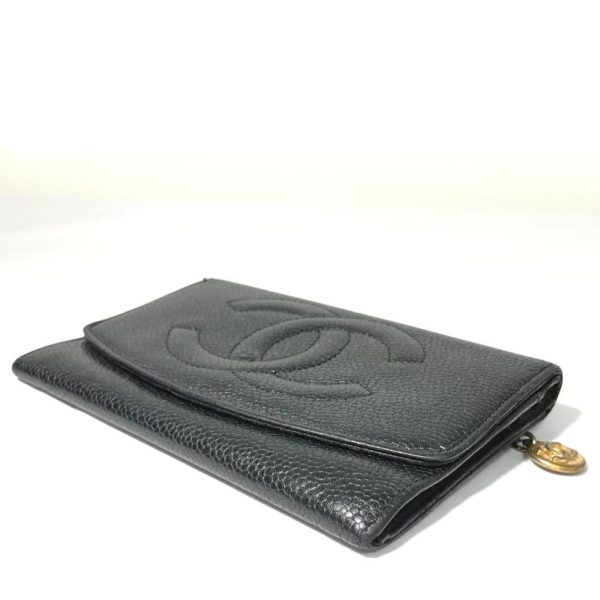 57056 3 Chanel Caviar Fold Wallet Black