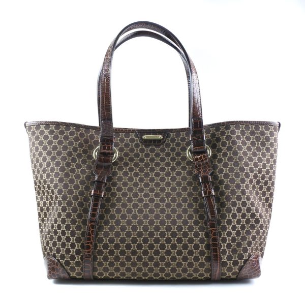 57140325 1 Celine Macadam Canvasx Croco Dark Brown Tote Bag