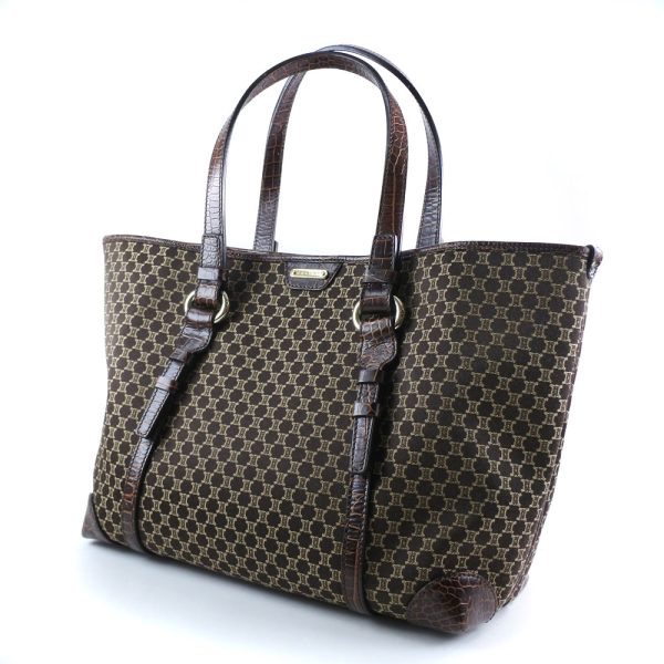 57140325 2 Celine Macadam Canvasx Croco Dark Brown Tote Bag