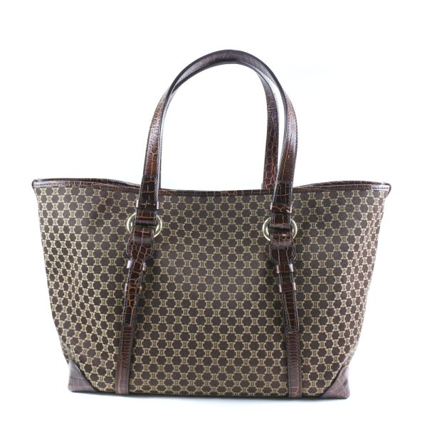 57140325 3 Celine Macadam Canvasx Croco Dark Brown Tote Bag