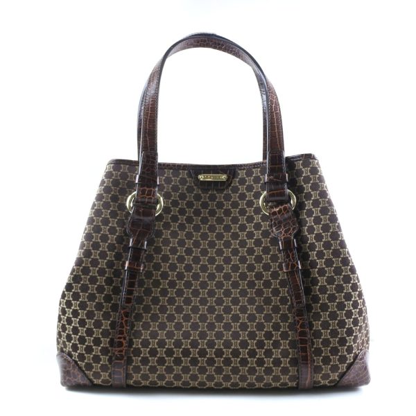 57140325 5 Celine Macadam Canvasx Croco Dark Brown Tote Bag