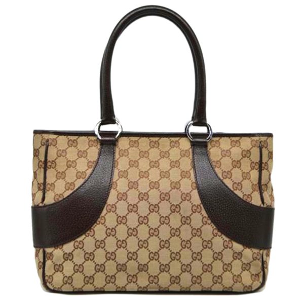 57158 1 Gucci GG Canvas Leather Hand Bag Brown