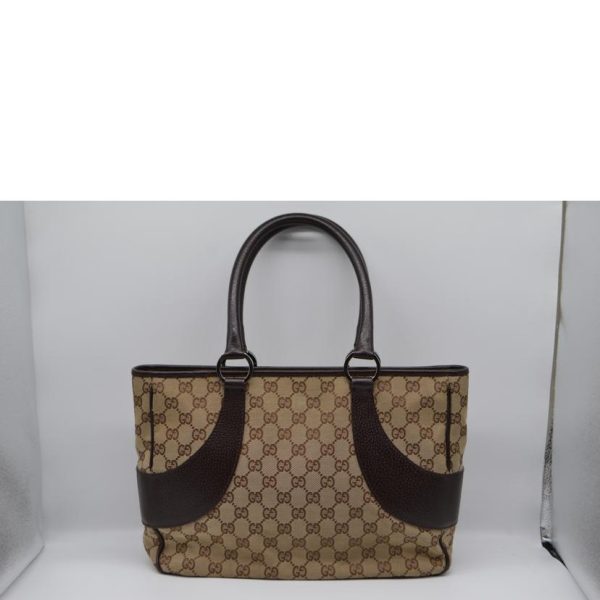 57158 2 Gucci GG Canvas Leather Hand Bag Brown