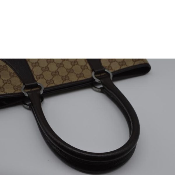 57158 5 Gucci GG Canvas Leather Hand Bag Brown