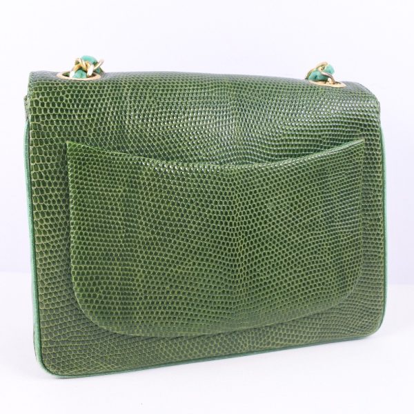 57190439 3 CHANEL Chain Shoulder Bag Mini Lizard Green Crossbody Turn Lock