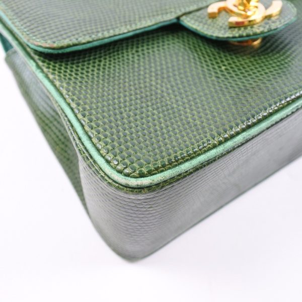 57190439 4 CHANEL Chain Shoulder Bag Mini Lizard Green Crossbody Turn Lock