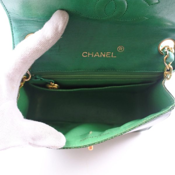 57190439 6 CHANEL Chain Shoulder Bag Mini Lizard Green Crossbody Turn Lock