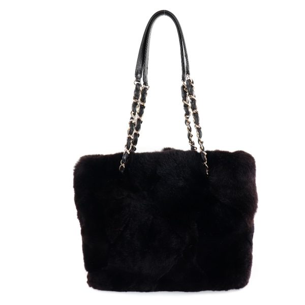 57190464 1 CHANEL Chain Shoulder Tote Bag Rabbit Fur Black Open Bag